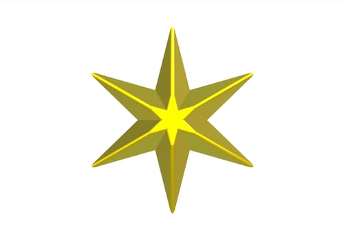 Golden star six branch isolated on white, 3d render