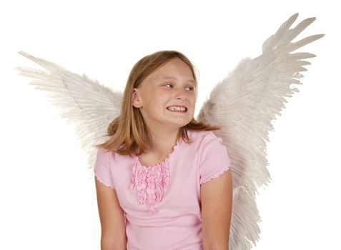 young girl with angel fairy wings  isolated on white