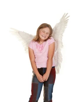 sweet and innocent young fairy angel girl isolated on white