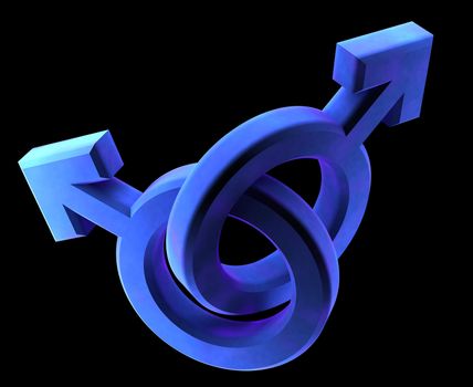two man symbol enlaced on a black background