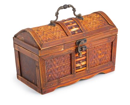 Big old wooden chest isolated on white background