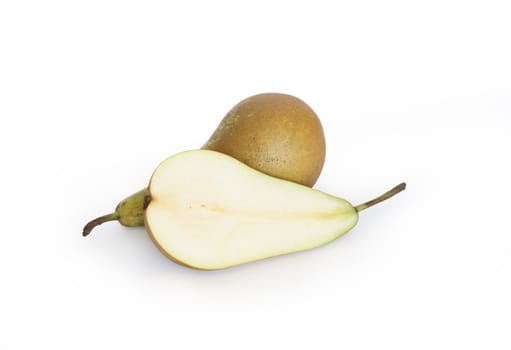 Sliced green pear isolated on white background with clipping path