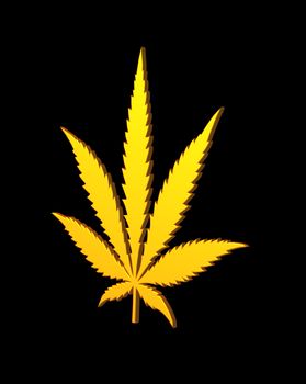 golden hemp symbol on black background - 3d illustration
