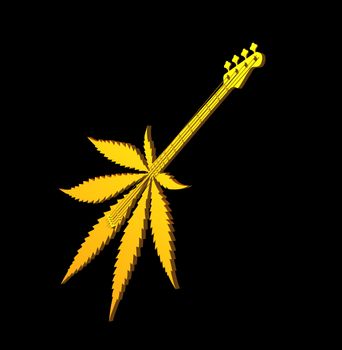 golden hemp guitar on black background - 3d illustration