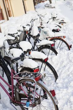 Parked Bicycles at wintertime