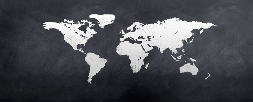 A sketch of the world map on a blackboard