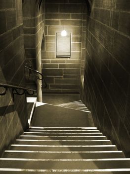 Looking down steps in ancient building