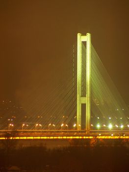 Southern bridge across Dneper. Kyiv. Ukraine. Night.