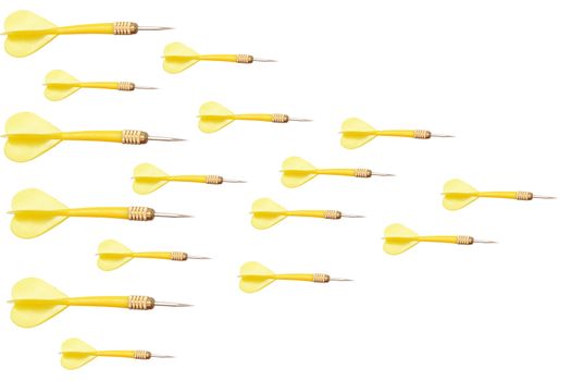  yellow darts on white background