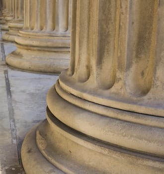 Row of neoclassical pillars at St Georges Hall, Liverpool, UK Built in 1854