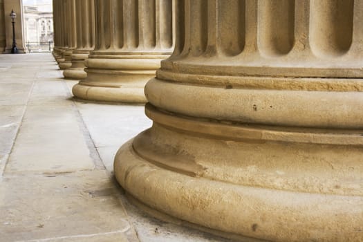 Row of neoclassical pillars at St Georges Hall, Liverpool, UK Built in 1854