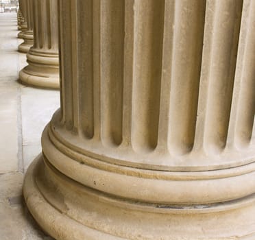 Row of neoclassical pillars at St Georges Hall, Liverpool, UK Built in 1854