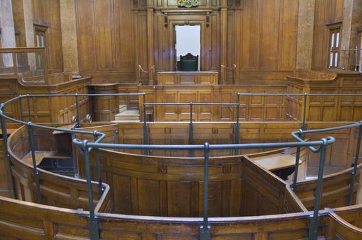 Very old courtroom (1854) with Judges chair at St Georges Hall, Liverpool,UK