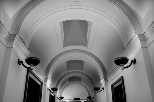 Elegant hallway with ornate arched ceiling