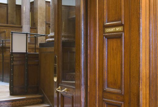 Looking into very old (1854) Crown Courtroom at St Georges Hall, Liverpool, UK