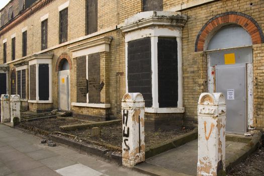 Row of derelict abandoned houses