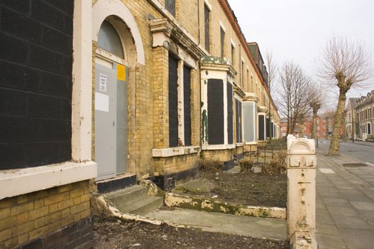 Row of derelict abandoned houses