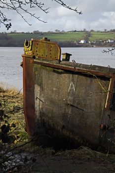 Wrecked barge on the banks of the River Severn