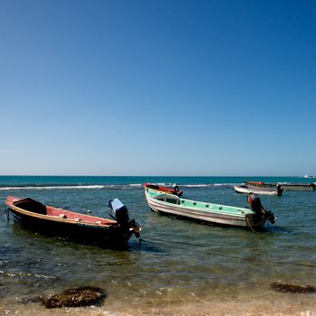Colorful Boats on the island of Jamaica in the caribbean
