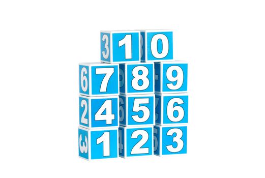cubes with numbers, isolated on a white background.