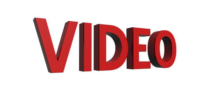 3D render of reflective red text on a white background, video