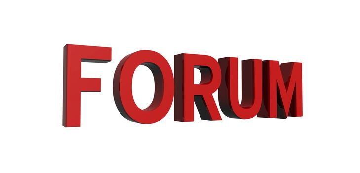 3D render of reflective red text on a white background, forum