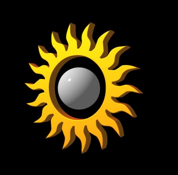 simple sun logo on black background - 3d illustration