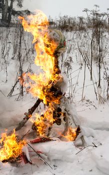 Seeing-off of winter in Russia burning of a stuffed animal of a pancake week.