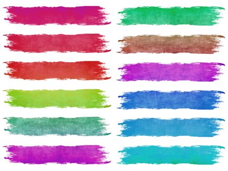 Dried Color Paintbrush Strokes Isolated on White