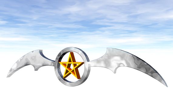 ring with batwings and pentagram logo - 3d illustration