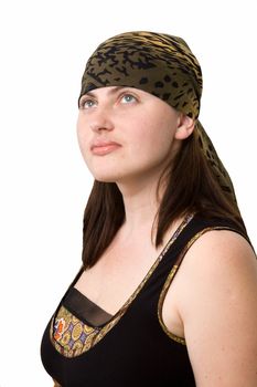 girl in kerchief on a white background
