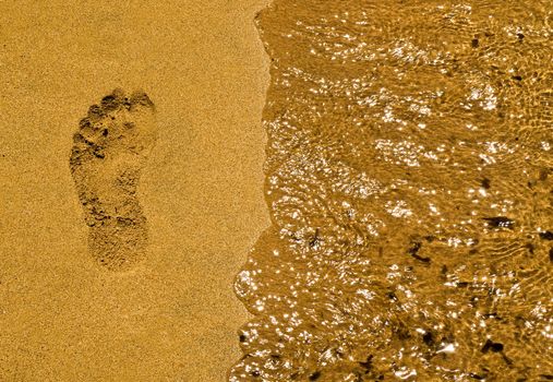 Footprint in the sand on a tropical beach