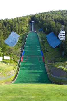 Ski jumping ramp in summer