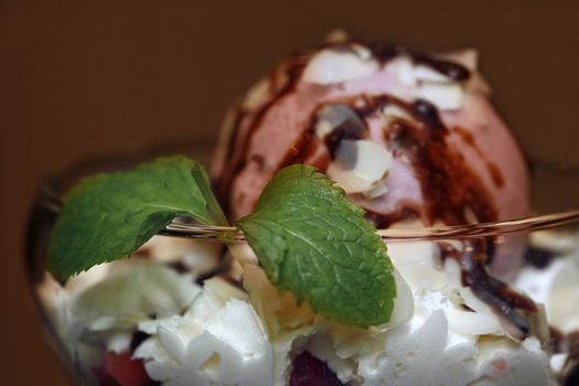 Ice-cream in a glass glass with mint