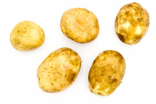 Some big potatoes on a white background.