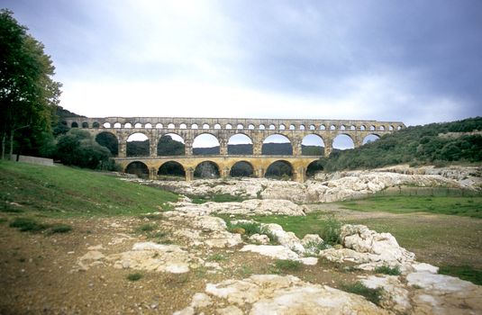 The ancient roman aqueduct Pont du Gard in Provence, France.