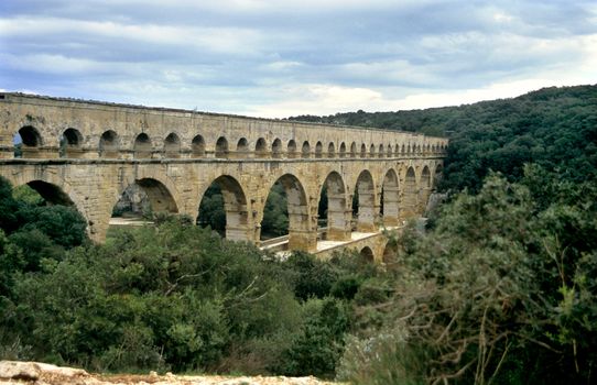 The ancient roman aqueduct Pont du Gard in Provence