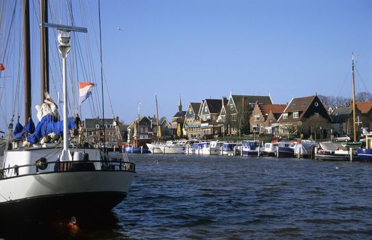 Boats in Urk harbor, the Netherlands.