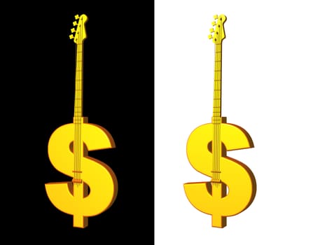 golden dollar bass on black background - 3d illustration