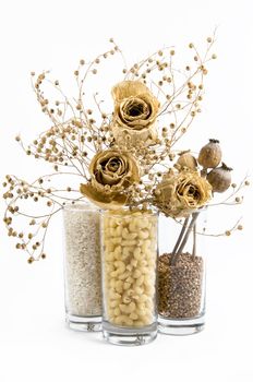 beautiful kitchen still life and dry flowers, isolated on a white background