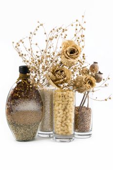 beautiful kitchen still life and dry flowers, isolated on a white background
