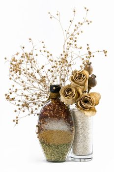 beautiful kitchen still life and dry flowers, isolated on a white background