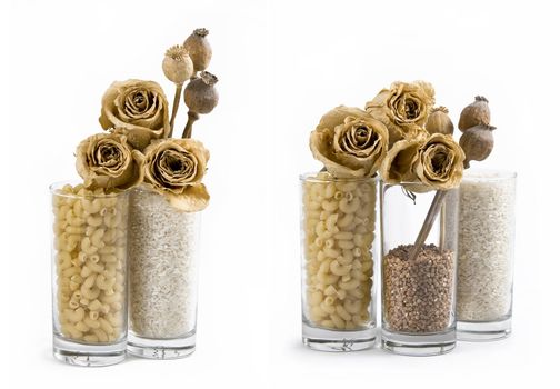 beautiful kitchen still life and dry flowers, isolated on a white background