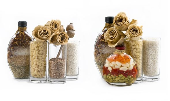 beautiful kitchen still life and dry flowers, isolated on a white background