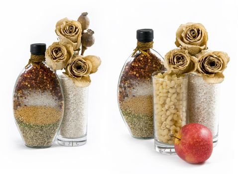 beautiful kitchen still life and dry flowers, isolated on a white background
