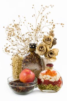 beautiful kitchen still life and dry flowers, isolated on a white background