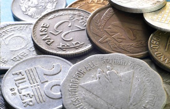 Modern international coins on the table