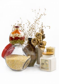 beautiful kitchen still life and dry flowers, isolated on a white background