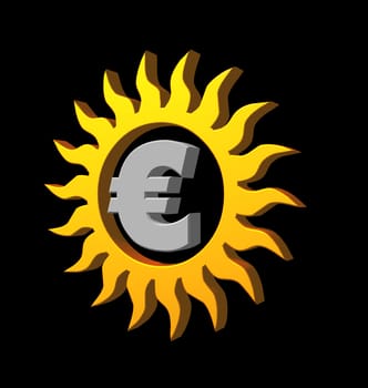 euro sun logo on black background - 3d illustration