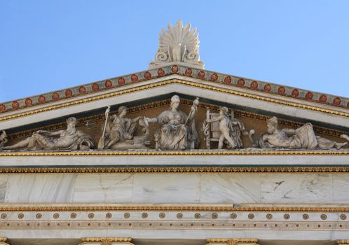 Closeup of frieze of neoclassical old university of Athens, Greece.